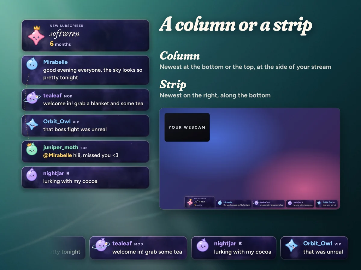 A column at the side or a strip along the bottom