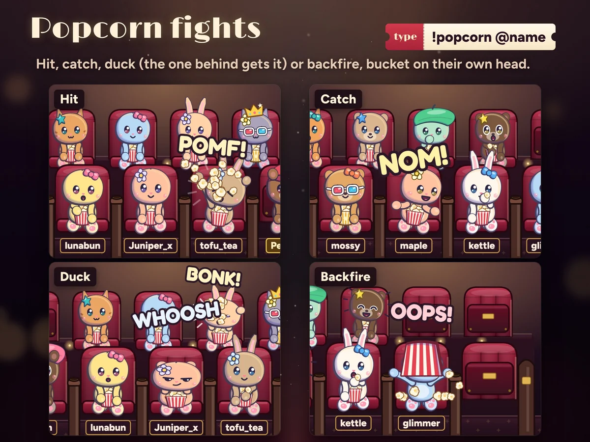 Popcorn fights: a hit, a catch, a duck or a backfire