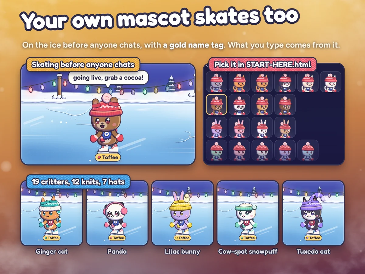 Your own mascot skates before anyone chats